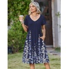 Zeagoo Womens Casual Summer Dress 2026 Short Sleeve Dresses Pleats Midi A Line Flowy Dress Boho Beach Sundress with Pockets(A03-flower Blue)