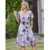 Zeagoo Womens Casual Summer Dress 2026 Short Sleeve Dresses Pleats Midi A Line Flowy Dress Boho Beach Sundress with Pockets(A04-purple White)