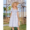 Zeagoo Womens Casual Summer Dress 2026 Short Sleeve Dresses Pleats Midi A Line Flowy Dress Boho Beach Sundress with Pockets(Blue Floral)