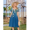 Zeagoo Womens Casual Summer Dress 2026 Short Sleeve Dresses Pleats Midi A Line Flowy Dress Boho Beach Sundress with Pockets(Floral Blue)