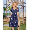 Zeagoo Womens Casual Summer Dress 2026 Short Sleeve Dresses Pleats Midi A Line Flowy Dress Boho Beach Sundress with Pockets(Floral Blue White)
