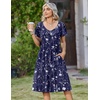 Zeagoo Womens Casual Summer Dress 2026 Short Sleeve Dresses Pleats Midi A Line Flowy Dress Boho Beach Sundress with Pockets(Floral Blue White)