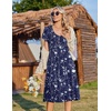 Zeagoo Womens Casual Summer Dress 2026 Short Sleeve Dresses Pleats Midi A Line Flowy Dress Boho Beach Sundress with Pockets(Floral Blue White)