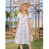 Zeagoo Womens Casual Summer Dress 2026 Short Sleeve Dresses Pleats Midi A Line Flowy Dress Boho Beach Sundress with Pockets(Floral White Red)
