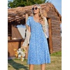 Zeagoo Womens Casual Summer Dress 2026 Short Sleeve Dresses Pleats Midi A Line Flowy Dress Boho Beach Sundress with Pockets(Floral-light Blue)