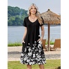 Zeagoo Womens Casual Summer Dress 2026 Short Sleeve Dresses Pleats Midi A Line Flowy Dress Boho Beach Sundress with Pockets(Flowers Black)