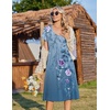 Zeagoo Womens Casual Summer Dress 2026 Short Sleeve Dresses Pleats Midi A Line Flowy Dress Boho Beach Sundress with Pockets(Flowers-blue)