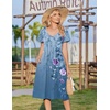 Zeagoo Womens Casual Summer Dress 2026 Short Sleeve Dresses Pleats Midi A Line Flowy Dress Boho Beach Sundress with Pockets(Flowers-blue)