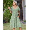 Zeagoo Womens Casual Summer Dress 2026 Short Sleeve Dresses Pleats Midi A Line Flowy Dress Boho Beach Sundress with Pockets(Green Floral)