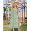 Zeagoo Womens Casual Summer Dress 2026 Short Sleeve Dresses Pleats Midi A Line Flowy Dress Boho Beach Sundress with Pockets(Green Floral)