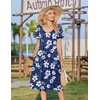 Zeagoo Womens Casual Summer Dress 2026 Short Sleeve Dresses Pleats Midi A Line Flowy Dress Boho Beach Sundress with Pockets(Hawaii Floral)