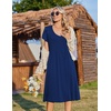 Zeagoo Womens Casual Summer Dress 2026 Short Sleeve Dresses Pleats Midi A Line Flowy Dress Boho Beach Sundress with Pockets(Navy Blue)