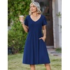 Zeagoo Womens Casual Summer Dress 2026 Short Sleeve Dresses Pleats Midi A Line Flowy Dress Boho Beach Sundress with Pockets(Navy Blue)