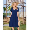 Zeagoo Womens Casual Summer Dress 2026 Short Sleeve Dresses Pleats Midi A Line Flowy Dress Boho Beach Sundress with Pockets(Navy Blue)