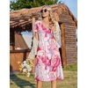 Zeagoo Womens Casual Summer Dress 2026 Short Sleeve Dresses Pleats Midi A Line Flowy Dress Boho Beach Sundress with Pockets(Pattern-pink)