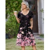 Zeagoo Womens Casual Summer Dress 2026 Short Sleeve Dresses Pleats Midi A Line Flowy Dress Boho Beach Sundress with Pockets(Pink Black)