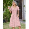 Zeagoo Womens Casual Summer Dress 2026 Short Sleeve Dresses Pleats Midi A Line Flowy Dress Boho Beach Sundress with Pockets(Pink White)