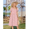 Zeagoo Womens Casual Summer Dress 2026 Short Sleeve Dresses Pleats Midi A Line Flowy Dress Boho Beach Sundress with Pockets(Pink White)