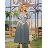 Zeagoo Womens Casual Summer Dress 2026 Short Sleeve Dresses Pleats Midi A Line Flowy Dress Boho Beach Sundress with Pockets(Plants Gray)