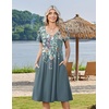 Zeagoo Womens Casual Summer Dress 2026 Short Sleeve Dresses Pleats Midi A Line Flowy Dress Boho Beach Sundress with Pockets(Plants Gray)