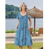 Zeagoo Womens Casual Summer Dress 2026 Short Sleeve Dresses Pleats Midi A Line Flowy Dress Boho Beach Sundress with Pockets(Plants-blue)
