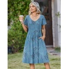 Zeagoo Womens Casual Summer Dress 2026 Short Sleeve Dresses Pleats Midi A Line Flowy Dress Boho Beach Sundress with Pockets(Plants-blue)