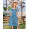 Zeagoo Womens Casual Summer Dress 2026 Short Sleeve Dresses Pleats Midi A Line Flowy Dress Boho Beach Sundress with Pockets(Plants-blue)