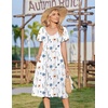 Zeagoo Womens Casual Summer Dress 2026 Short Sleeve Dresses Pleats Midi A Line Flowy Dress Boho Beach Sundress with Pockets(White Blue)