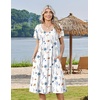 Zeagoo Womens Casual Summer Dress 2026 Short Sleeve Dresses Pleats Midi A Line Flowy Dress Boho Beach Sundress with Pockets(White Blue)