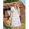 Zeagoo Womens Casual Summer Dress 2026 Short Sleeve Dresses Pleats Midi A Line Flowy Dress Boho Beach Sundress with Pockets(White Blue)