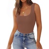 Zeagoo Women’s Double Lined Square Neck Tank Top Sleeveless Basic Crop Tops(Brown)