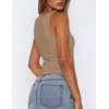 Zeagoo Women’s Double Lined Square Neck Tank Top Sleeveless Basic Crop Tops(Khaki)