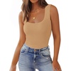 Zeagoo Women’s Double Lined Square Neck Tank Top Sleeveless Basic Crop Tops(Nude)