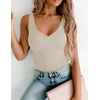 Zeagoo Womens Double Lined V Neck Tank Tops Summer Slim Fit Outfits(Almond)