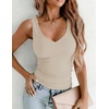 Zeagoo Womens Double Lined V Neck Tank Tops Summer Slim Fit Outfits(Almond)