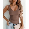 Zeagoo Womens Double Lined V Neck Tank Tops Summer Slim Fit Outfits(Brown)