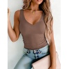 Zeagoo Womens Double Lined V Neck Tank Tops Summer Slim Fit Outfits(Brown)