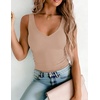 Zeagoo Womens Double Lined V Neck Tank Tops Summer Slim Fit Outfits(Khaki)