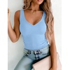 Zeagoo Womens Double Lined V Neck Tank Tops Summer Slim Fit Outfits(Light Blue)