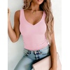 Zeagoo Womens Double Lined V Neck Tank Tops Summer Slim Fit Outfits(Pink)