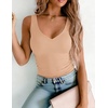 Zeagoo Womens Double Lined V Neck Tank Tops Summer Slim Fit Outfits(Tan)