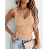 Zeagoo Womens Double Lined V Neck Tank Tops Summer Slim Fit Outfits(Tan)