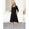 Zeagoo Women’s Dresses 3/4 Sleeve Casual V-Neck A Line Eyelet Midi Dress(01-black)