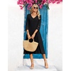 Zeagoo Women’s Dresses 3/4 Sleeve Casual V-Neck A Line Eyelet Midi Dress(01-black)