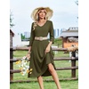 Zeagoo Women’s Dresses 3/4 Sleeve Casual V-Neck A Line Eyelet Midi Dress(Army Green)