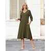 Zeagoo Women’s Dresses 3/4 Sleeve Casual V-Neck A Line Eyelet Midi Dress(Army Green)