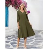 Zeagoo Women’s Dresses 3/4 Sleeve Casual V-Neck A Line Eyelet Midi Dress(Army Green)