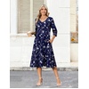 Zeagoo Women’s Dresses 3/4 Sleeve Casual V-Neck A Line Eyelet Midi Dress(Blue Floral)