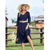 Zeagoo Women’s Dresses 3/4 Sleeve Casual V-Neck A Line Eyelet Midi Dress(Blue-1)