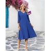 Zeagoo Women’s Dresses 3/4 Sleeve Casual V-Neck A Line Eyelet Midi Dress(Blue-2)